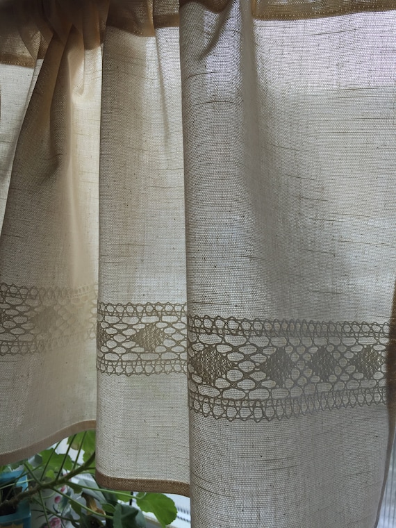 Beige Or White Cotton Curtains Cafe Curtains Kitchen Valance Etsy