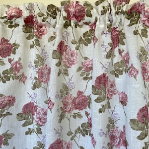 Linen Curtains Cafe Curtains Kitchen Valance Linen  Panels Curtains Shabby Chic Roses