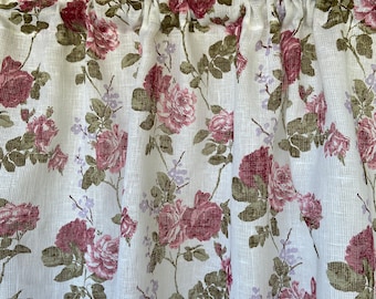 Linen Curtains Cafe Curtains Kitchen Valance Linen  Panels Curtains Shabby Chic Roses