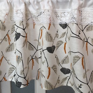 Linen Curtains Cafe Curtains Kitchen Valance Panels Curtains Birch Pattern Curtains Lace