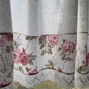 Linen Curtains Set 2 Curtain Panels Kitchen Curtains Kitchen Valance Scabby Chic Roses White Curtains Rod Pocket