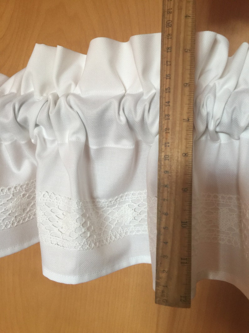Café Curtains For Kitchen & Bathroom - 3-Piece Set With Valance, Embroidered Lace Trim - View #5