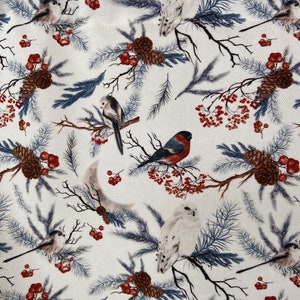 Cotton winter curtains Kitchen curtain panels Window valance Door curtains Custom curtains Rod pocket curtains Birds in winter