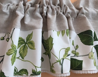 Kitchen Valance Cafe Curtain Green Leaves Valance Two Fabric Lace Curtain Valance
