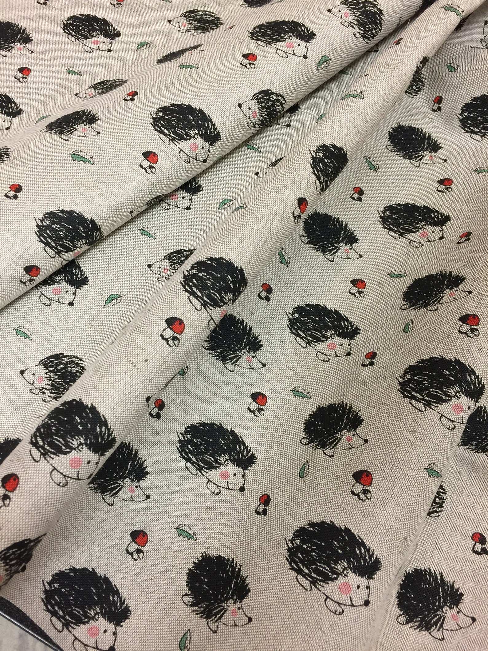 Semi Linen Fabric Grey Hedgehog Pattern Fabric By The Meter Etsy