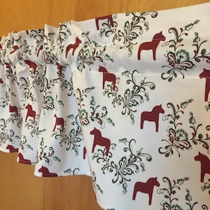 Cotton Curtains Panels Kitchen Curtains Kitchen Valance Red Dala Horses Curtains On White Window Treatment
