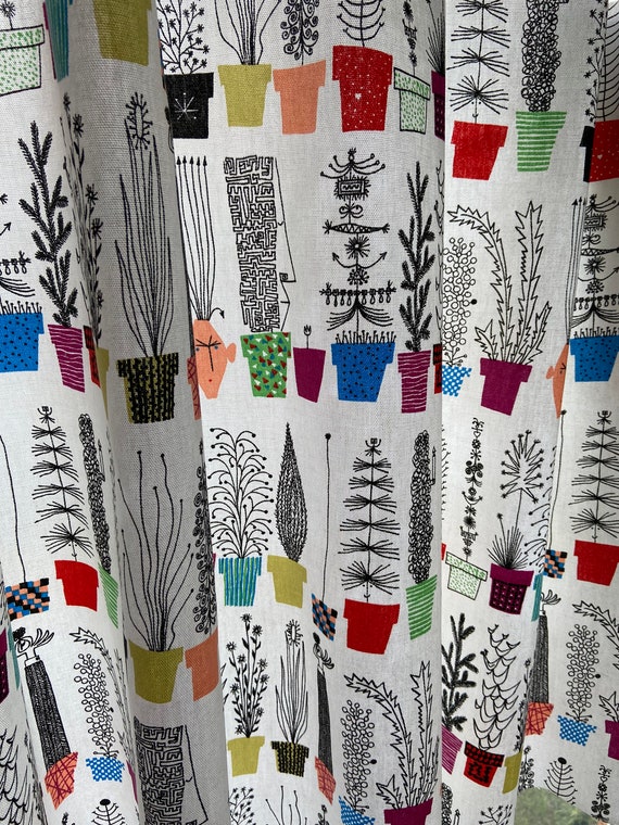 Cotton curtain Italian Pots cafe curtain Kitchen valance Window treatment Rod pocket Scandinavian fabric