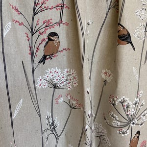 Pannello per tenda in cotone, mantovana da cucina, tenda da caffè, tasca per asta, uccelli e piante su sfondo beige