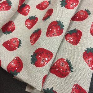 Linen Curtains Cafe Curtains Kitchen Valance Panels Curtains Strawberry Pattern on tan
