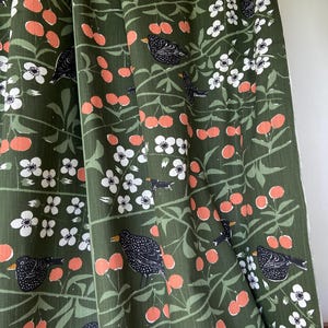 Curtain Cafe Curtain Kitchen Valance Curtain Panel Scandinavian Design Thrushes and cherry on green Rod Pocket Curtain