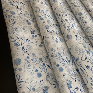 Cortina de lino para café, cenefa de cocina, blanca y azul, con bolsillo para barra.