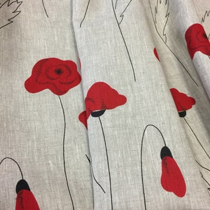 Linen Curtains Cafe Curtains Kitchen Valance Natural beige Poppies Pattern Floral Curtains Linen blend Fabric