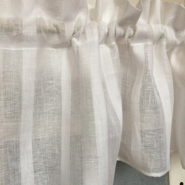 Linen Curtains Cafe Curtains Kitchen Valance Panels Curtains White Striped