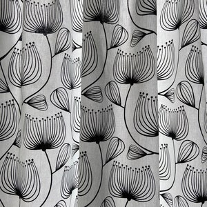 Cotton Curtains Panels White Curtains Black Flowers Rod Pocket Scandinavian Fabric