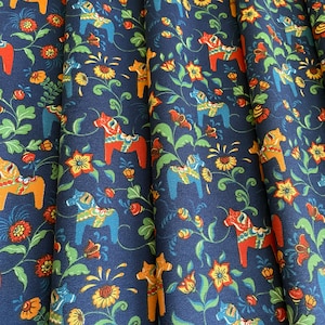 Cotton Cafe Curtains Mini Dala Horses Kitchen Curtains Rod Pocket Curtains Panels Kitchen valance Swedish horse