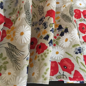 Linen Curtains Cafe Curtains Kitchen Valance Panels Curtains Meadow Pattern Poppy Curtains Stone Washed Fabric