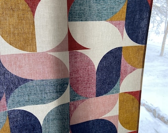 Cotton curtain panels Kitchen curtains Window valance Cafe curtains Rod pocket curtains Colored geometric