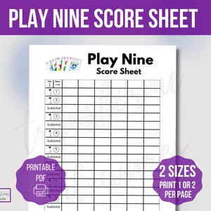 Plantilla de hoja de puntuación de Play Nine, hoja de puntuación imprimible de Play Nine, hoja de puntuación del juego Play Nine, tarjeta de puntuación imprimible de Play Nine, juego de cartas de golf