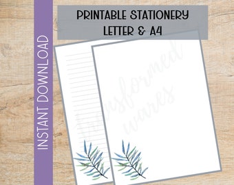 Printable Tropical Leaves Stationery | Greenery Letter Writing Paper | Digital Download | A4 Letter 8.5x11 | Lined Unlined Memo Note Paper