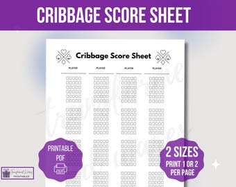 Sjabloon cribbage-scoreblad, afdrukbaar cribbage-scoreblad, scoreblad cribbage-spel, afdrukbare cribbage-scorekaart, game-avond meisjes