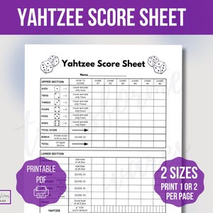 Yahtzee Score Sheet Template, Printable Yahtzee Score Sheet, Yahtzee Game Score Sheet, Printable Yahtzee Score Card, Girls Game Night, Dice