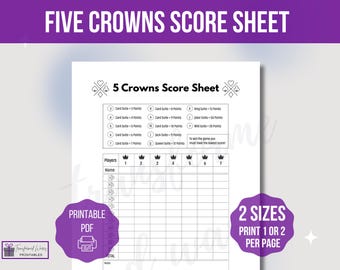 Five Crowns Score Sheet Template, Printable Five Crowns Score Sheet, Five Crowns Card Game Score Sheet, Five Crowns Score Card, Game Night