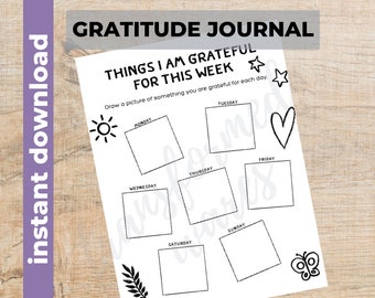 Kids Gratitude Journal Printable | Weekly | Minimalist | Thankfulness Planner | Daily Gratitude Log | Self care | mindfulness | PDF |
