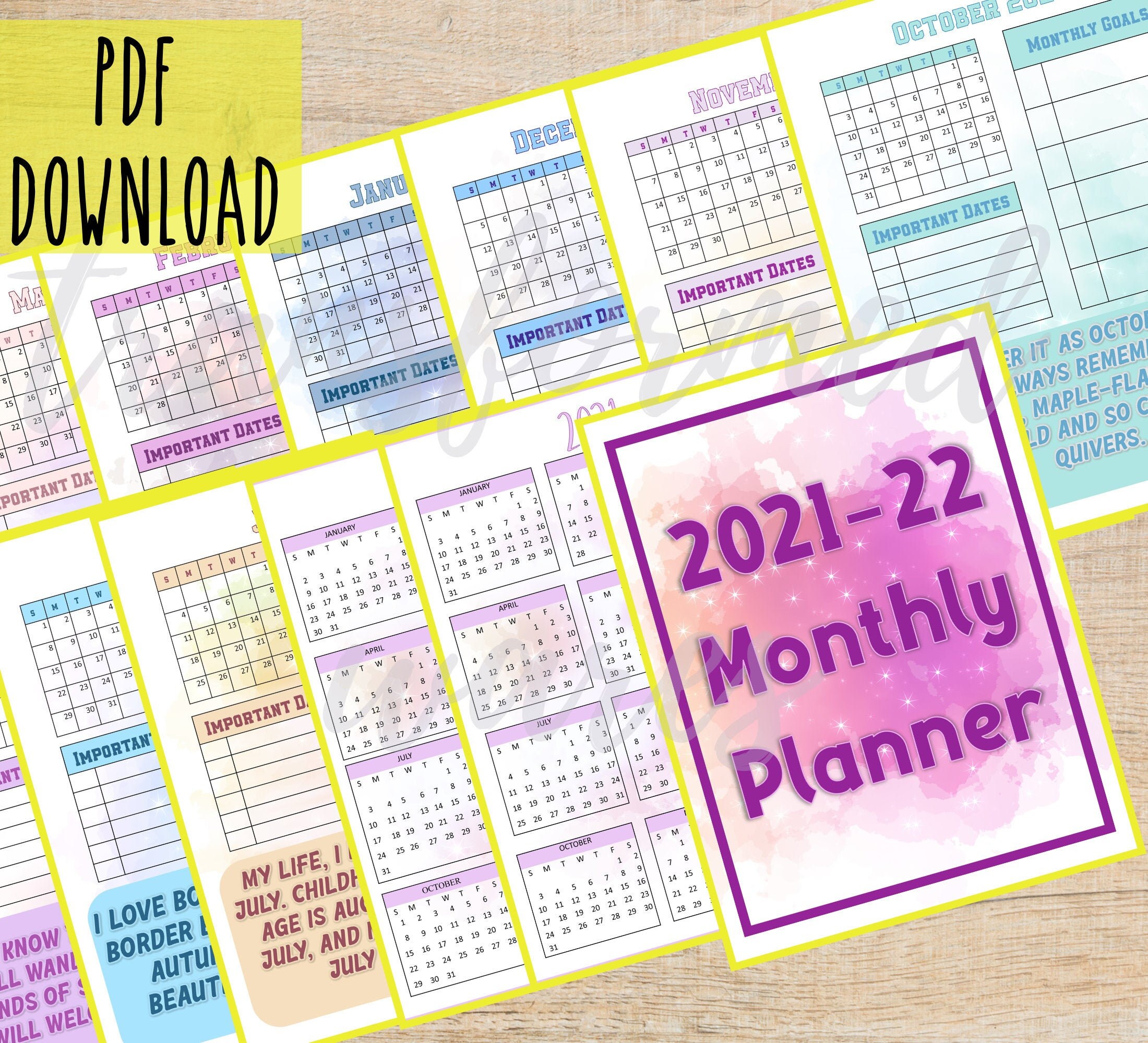 18 month printable calendar june 2021 dec 2022 colorful etsy