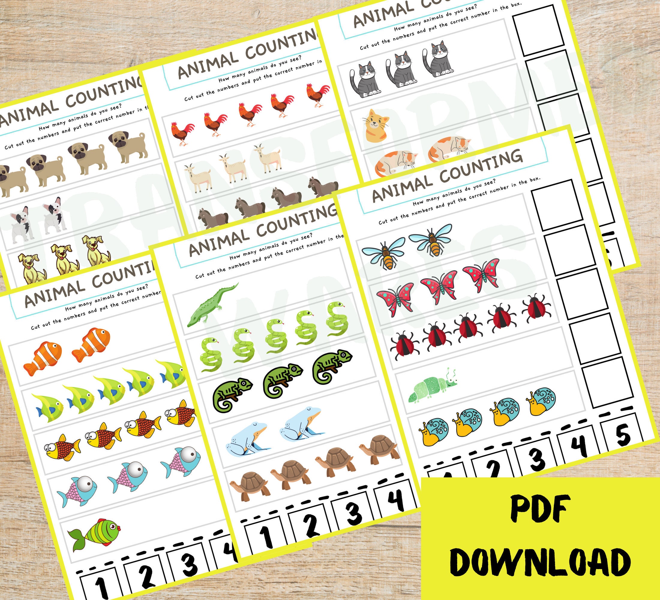 Animal Counting Worksheets Learning to Count Preschool | Etsy