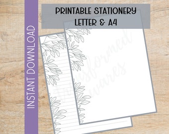 Printable Tropical Leaves Stationery | Greenery Letter Writing Paper | Digital Download | A4 Letter 8.5x11 | Lined Unlined Memo Note Paper