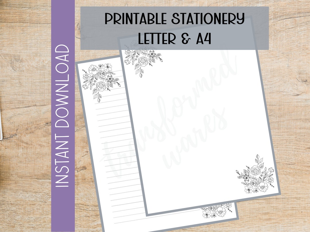 Black and White Floral Printable Stationary Printable Writing Paper ...
