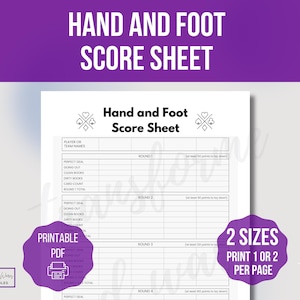 Hand and Foot Score Sheet Template, Printable Hand and Foot Score Sheet, Hand and Foot Game Score Sheet, Printable Hand and Foot Score Card