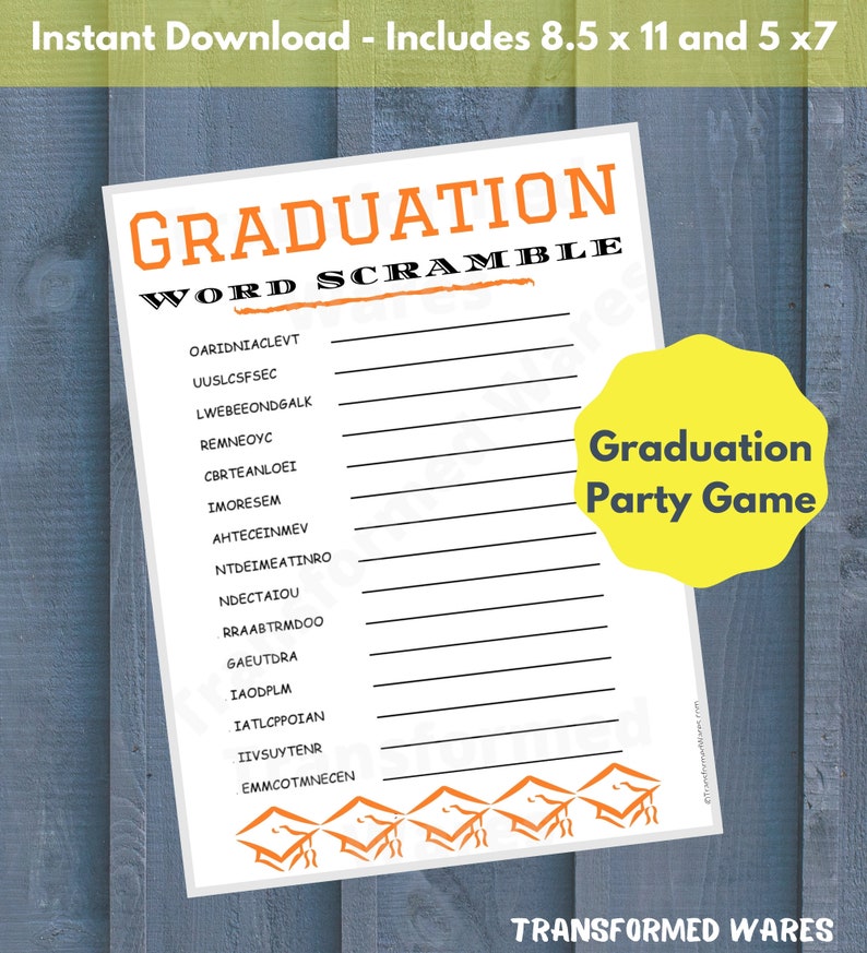 graduation word scramble game party game printable etsy