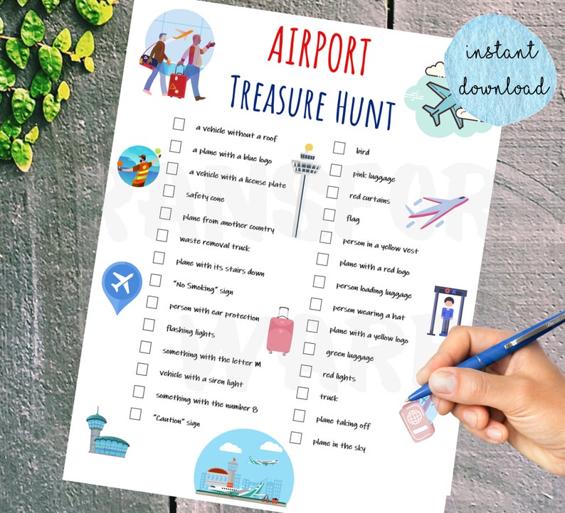 Airport Treasure Hunt for Kids Indoor Scavenger Hunt Game I Spy Games Printable Activities for Children Boredom Travel Games image 3