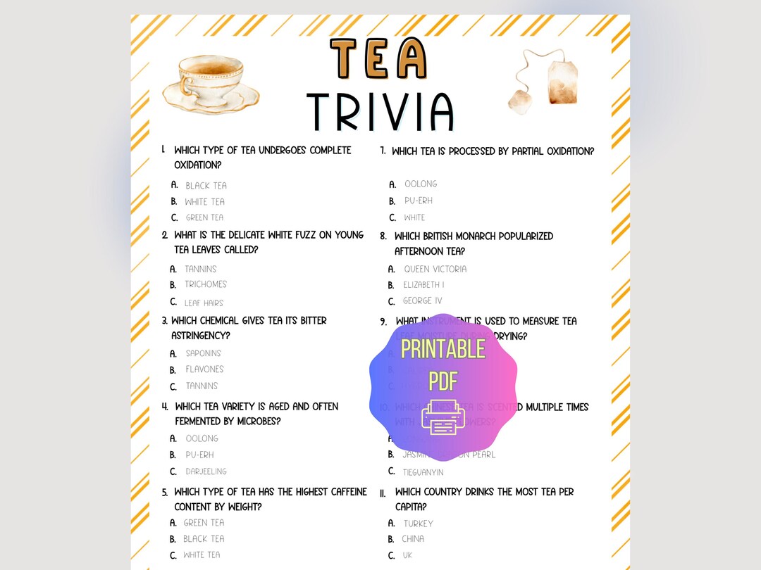 High Tea Trivia Printable Tea Trivia Game for a Group, Tea Party Trivia, Icebreaker ...