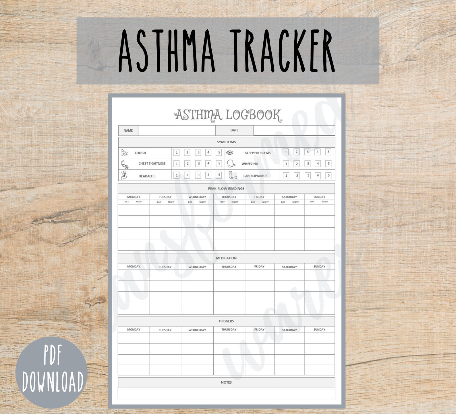 Asthma Tracker Asthma Log Respiratory Illness Log Symptom Log Chronic
