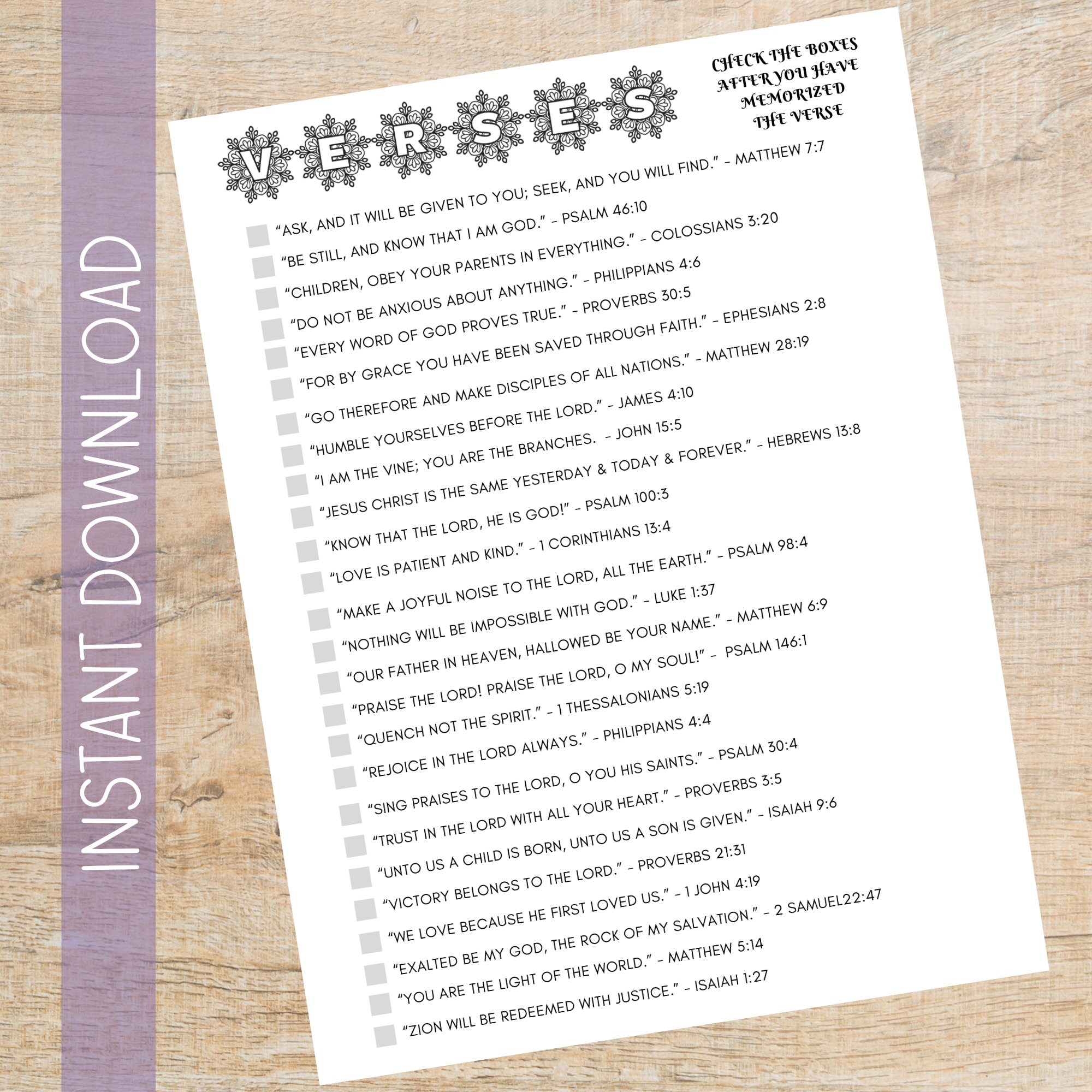Bible Verse Checklist, Bible Verse Memorization Check List, Scripture ...