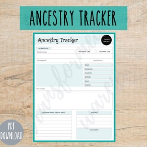 Ancestry Tracker Genealogy Tracker Ancestry Planner Genealogy Printable Family History Sheet Instant Download image 3