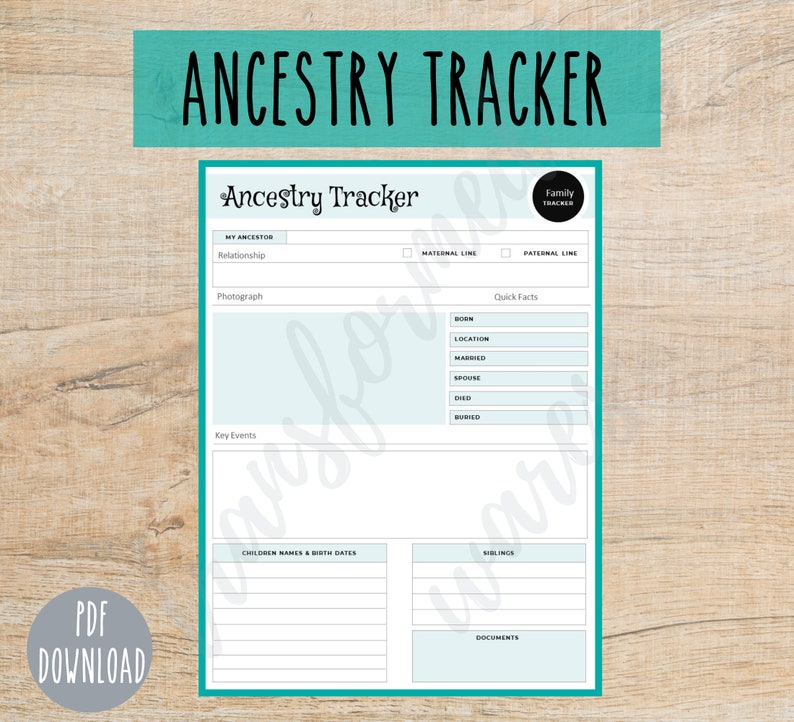 Ancestry Tracker Genealogy Tracker Ancestry Planner Genealogy Printable Family History Sheet Instant Download image 3