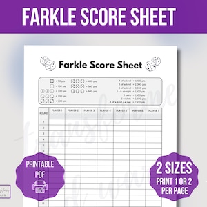 Farkle Score Sheet Vorlage, druckbare Farkle Score Sheet, Farkle Spiel Score Card, druckbare Farkle Score Seite, Würfelspiel, Familienspieleabend