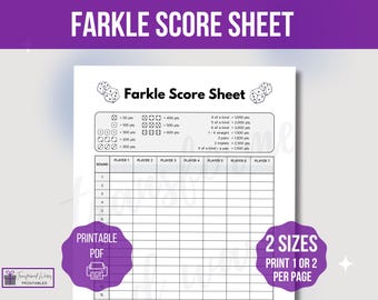 Farkle Score Sheet Template, Printable Farkle Score Sheet, Farkle Game Score Card, Printable Farkle Score Page, Dice Game, Family Game Night