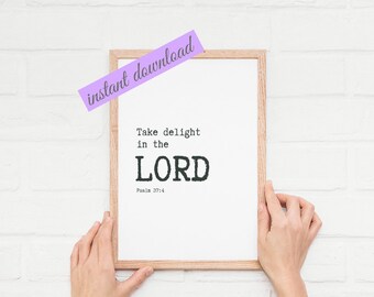 Bible verse printable wall decor | bible verse signs | bible quote wall art | bible verse sign | bible typography |  Psalm 37-4 PDF