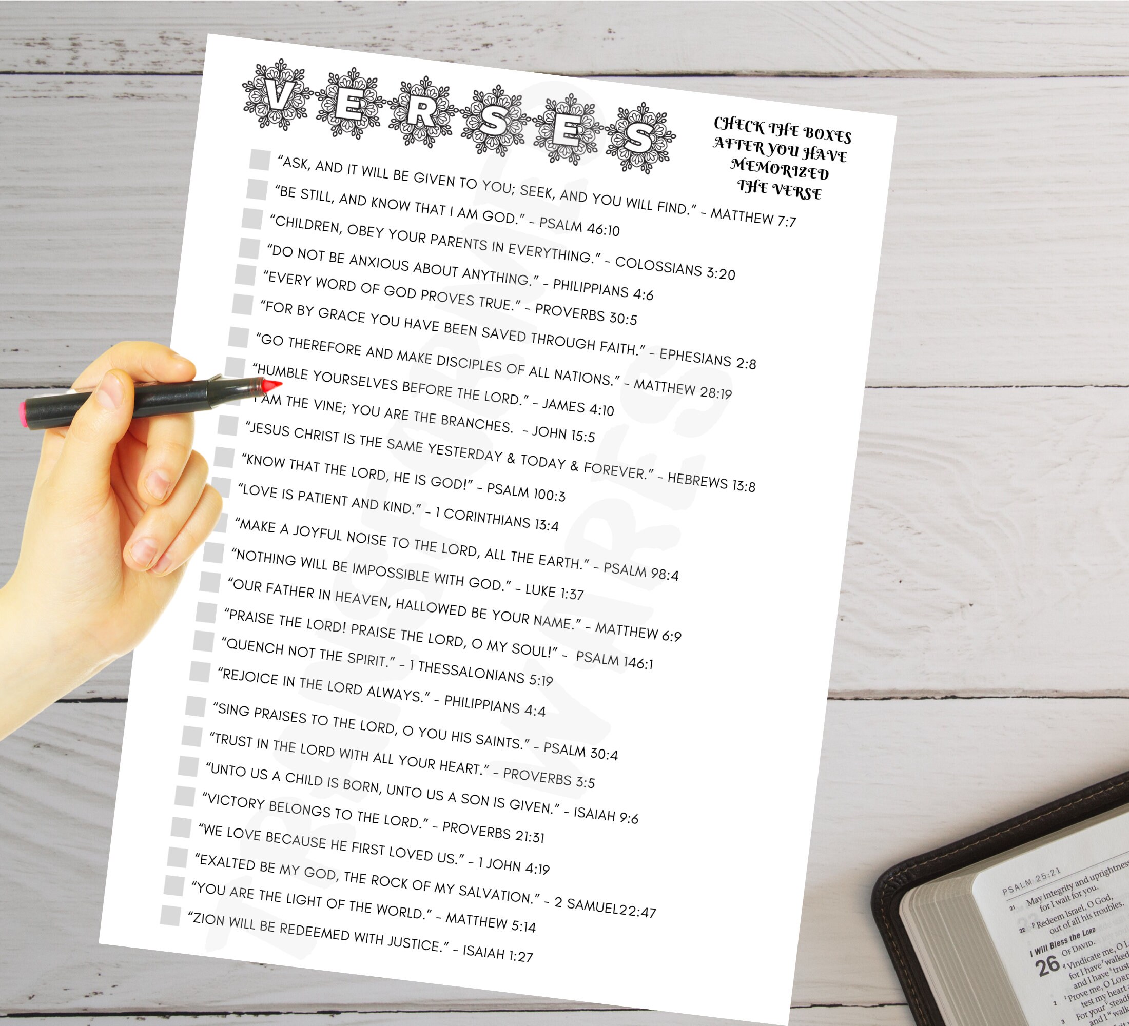 Bible Verse Checklist, Bible Verse Memorization Check List, Scripture ...