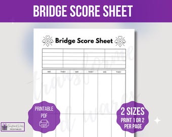 Bridge Score Sheet Template, Printable Bridge Score Sheet, Bridge Game Score Sheet, Printable Bridge Score Card, Bridge Card Party Game