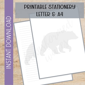 Artigos de papelaria imprimíveis do urso | Papel para escrever carta animal da floresta | Download digital | Carta A4 8,5x11 | Papel de nota para memorando sem forro