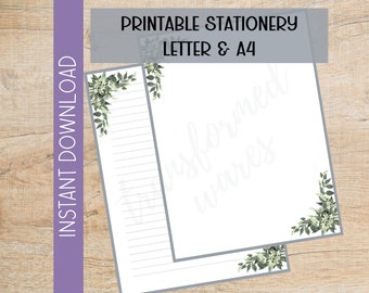 Printable Botanical Letter Writing Paper | Digital Download | Printable Stationery | Eucalyptus Note | A4 | Letter | Lined Unlined Notes