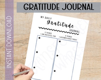 Gratitude Journal Printable | Minimalist | Thankfulness Planner | Daily Gratitude Log | Self care | mindfulness | PDF | Instant Download