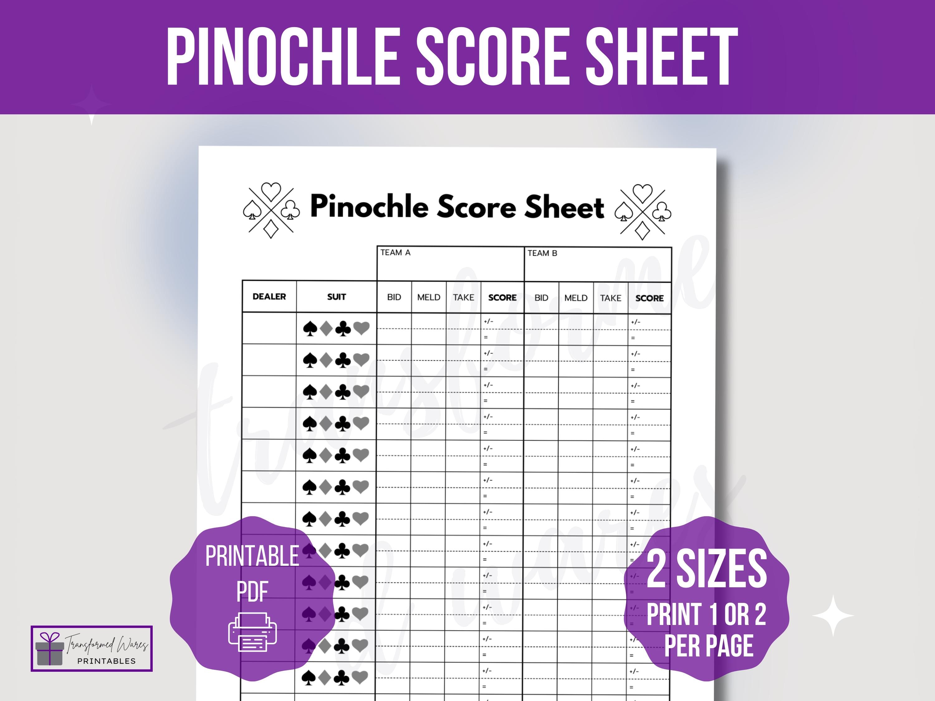 Pinochle Cheat Sheet Player Double Deck Pinochle Score Sheet Two