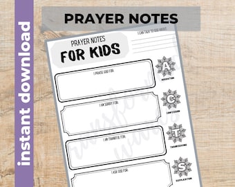 Prayer Notes for Kids,  PDF printable, Instant download, Boys, Girls, Youth, Teens, Worksheet journal, ACTS Method of Christian Prayer