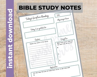 Bible Study Notes, PDF printable, Instant download, Church journal, Scripture mapping planner, Worksheet, Bible Verse Notes, Christian